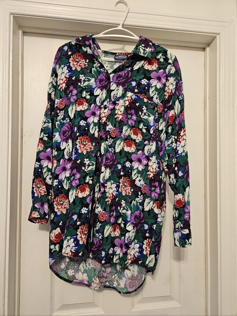 Long-Sleeve Floral Button-Front Blouse - Purple Multi